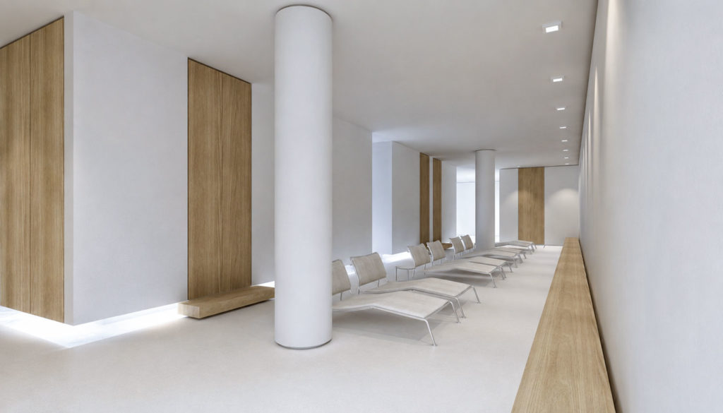 Revestimiento continuo en Solid Surface — zona spa