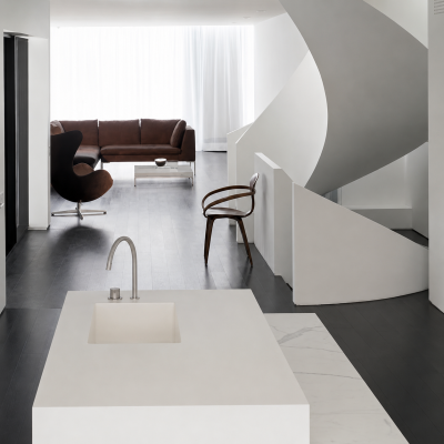 Escalera en Solid Surface integrada en espacio abierto